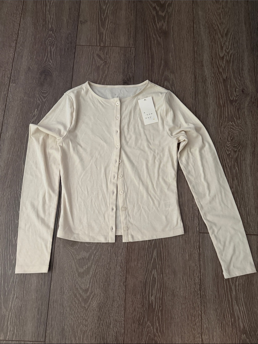 a new day Cream Button-Front Long Sleeve Top